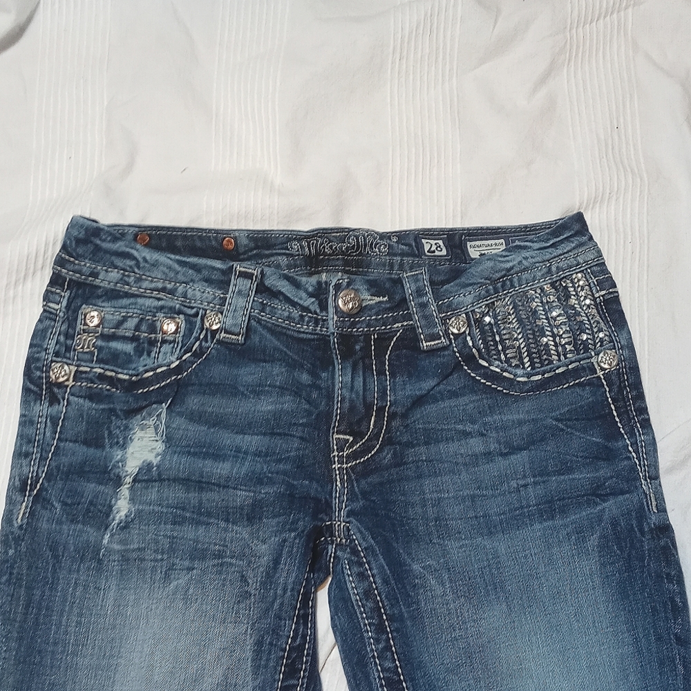 MISS ME JEANS SIGNATURE RISE BOOT CUT PANTS WOMENS 28 6 REG FLAP POCKET - Picture 2 of 6